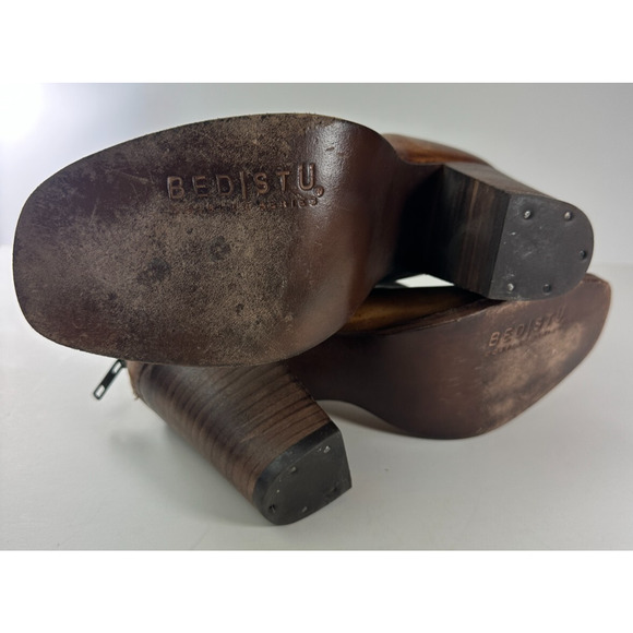 Bed Stu Peep Toe Zip Bootie Block Heel Distressed Brown Leather Boots Size 7 - Picture 8 of 16